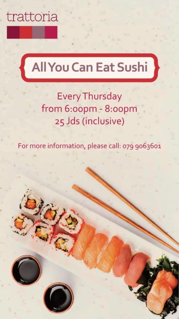 All you can eat Makis & Temakis & Sushi at Trattoria, AlQasr Metropole
